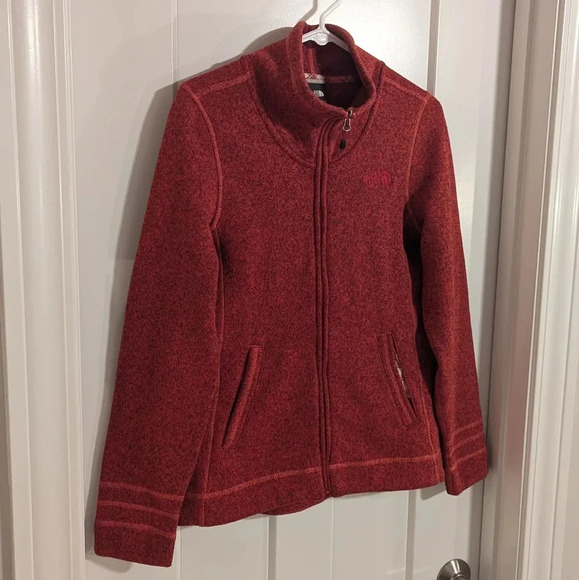 North Face Maggy Sweater Jacket sz M Coral Red Full Zip - Picture 2 of 6